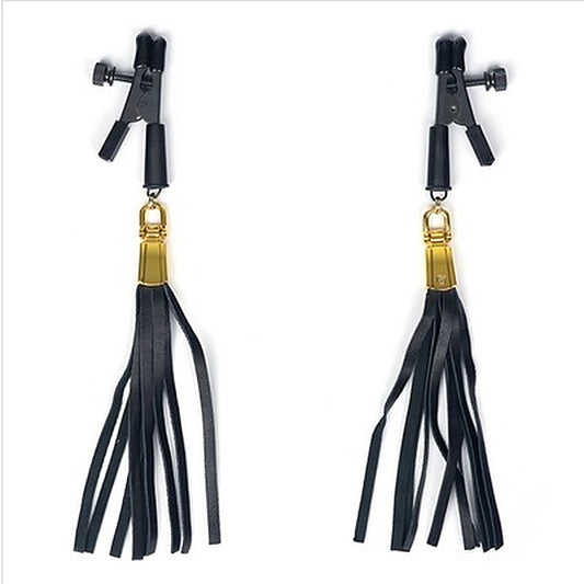 Alligator Tip Clamp with Leatherette Tassels - Nipple and Clit Clamps