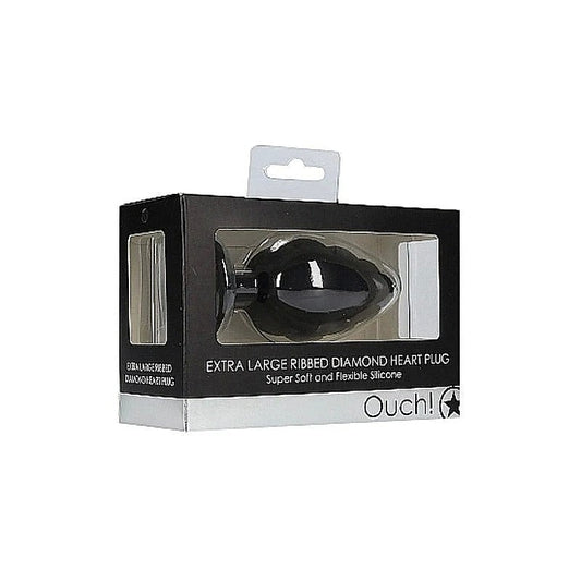 OUCH! XL Ribbed Diamond Heart Plug by Shots Toys - Butt Plugs