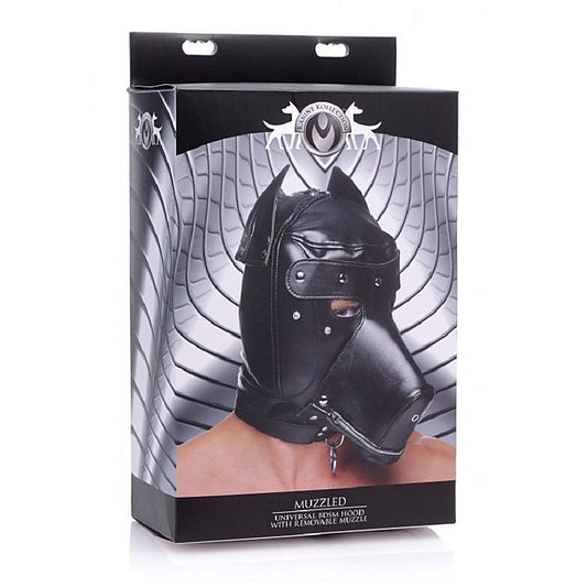 Muzzled BDSM Play Hood with Removable Muzzle by XR Brands - Bondage Hoods