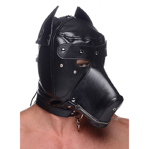 Muzzled BDSM Play Hood with Removable Muzzle by XR Brands - Bondage Hoods