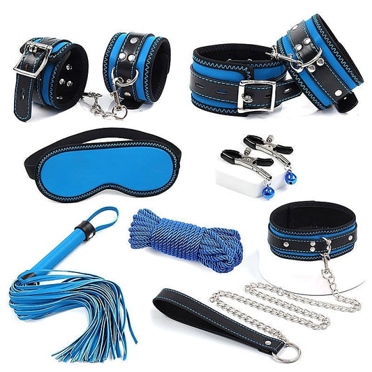 Blue Bondage Kit 7-piece Set Leather by BDStyle - Bondage Kits