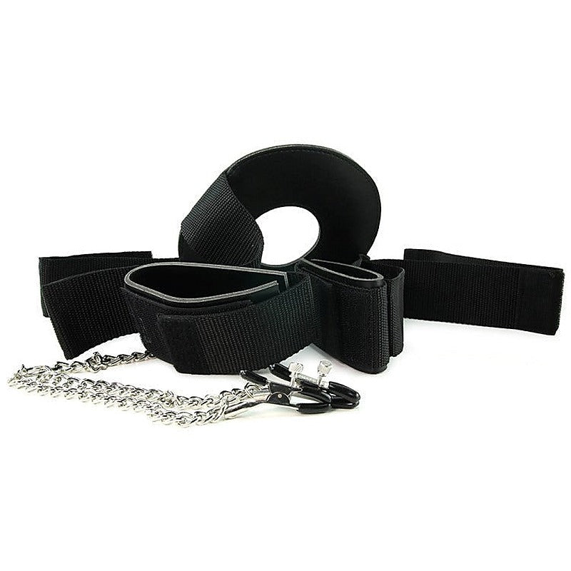 Detained Restraint System with Nipple Clamps by XR Brands - Breast and Nipple Toys
