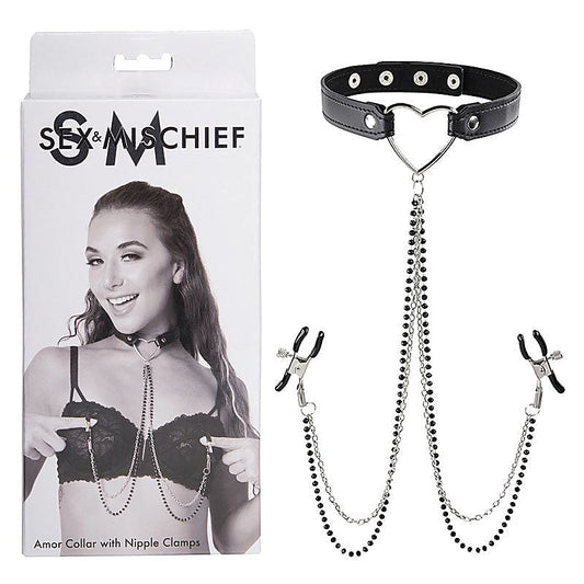 Amor Collar and Nipple Clamp Set by Sportsheets - Collars and Leads