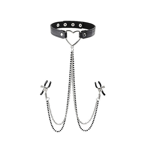 Amor Collar and Nipple Clamp Set by Sportsheets - Collars and Leads