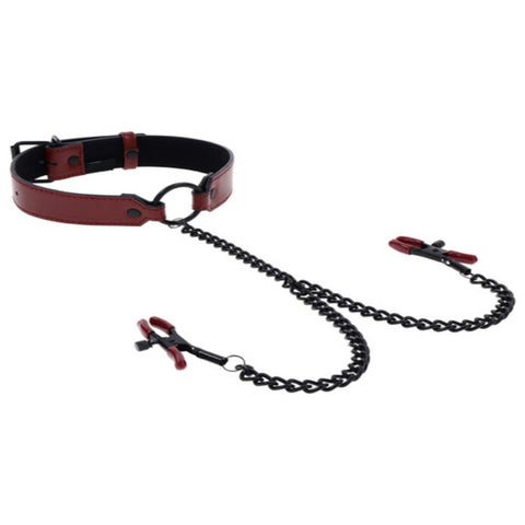 Sportsheets Saffron Bondage Collar with Nipple Clamps Adjustable Pressure - Nipple and Clit Clamps