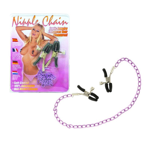 Seven Creations Metal Nipple Chain with Adjustable Clamps and Purple Chain - Nipple and Clit Clamps