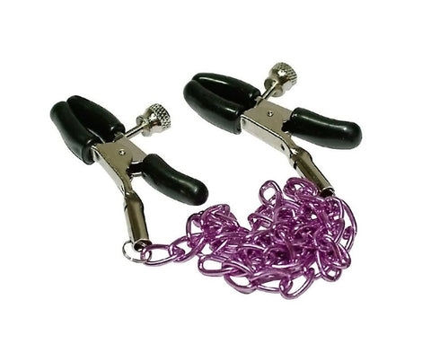 Seven Creations Metal Nipple Chain with Adjustable Clamps and Purple Chain - Nipple and Clit Clamps