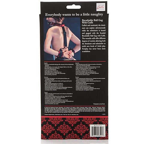 Scandal Breathable Ball Gag With Cuffs by California Exotics - Bondage Gags and Bits