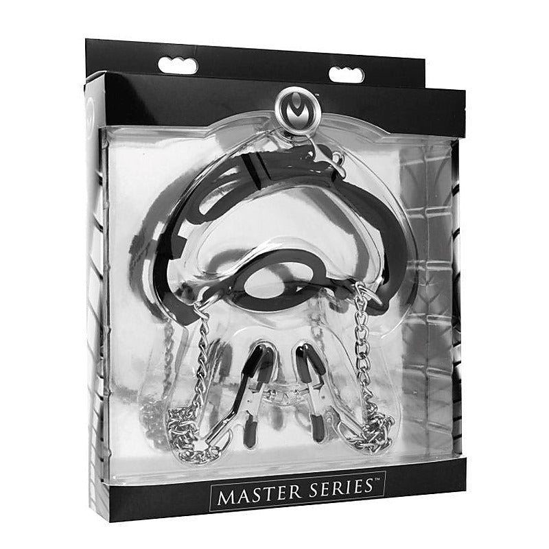 Mutiny Silicone O-Ring Gag With Nipple Clamps by XR Brands - Nipple and Clit Clamps