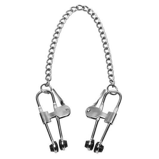 Intensity Nipple Press Clamps With Chain by XR Brands - Nipple and Clit Clamps