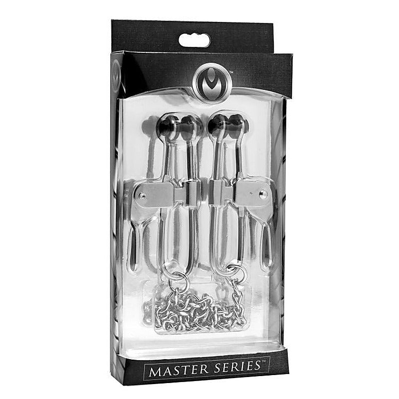 Intensity Nipple Press Clamps With Chain by XR Brands - Nipple and Clit Clamps