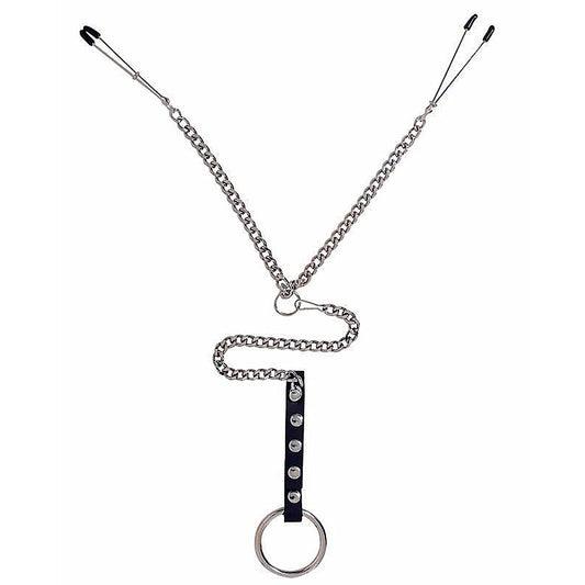 Y-Style Adjustable Tweezer Clamps With Cock Ring - Ball and Cock Toys