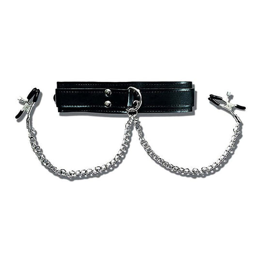 Collar With Nipple Clamps by Sportsheets - Nipple and Clit Clamps