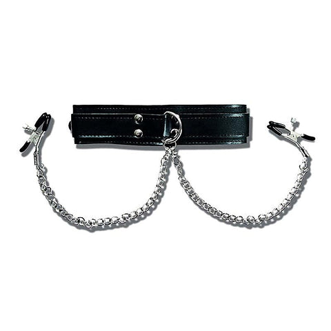 Collar With Nipple Clamps by Sportsheets - Nipple and Clit Clamps