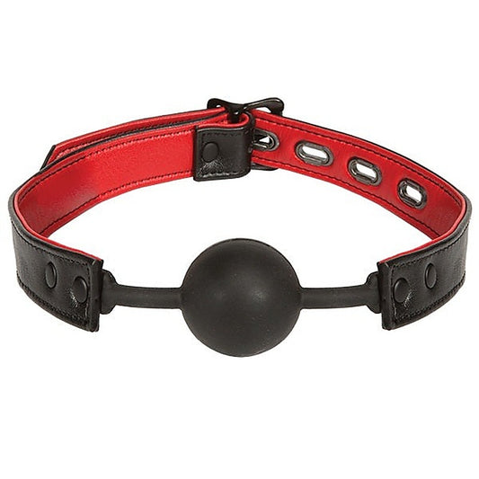 Kink Leather And Silicone Ball Gag Black And Red - Bondage Gags and Bits