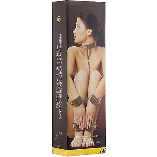 Ouch! Collar With Hand And Leg Cuffs by Shots Toys - Cuffs and Restraints