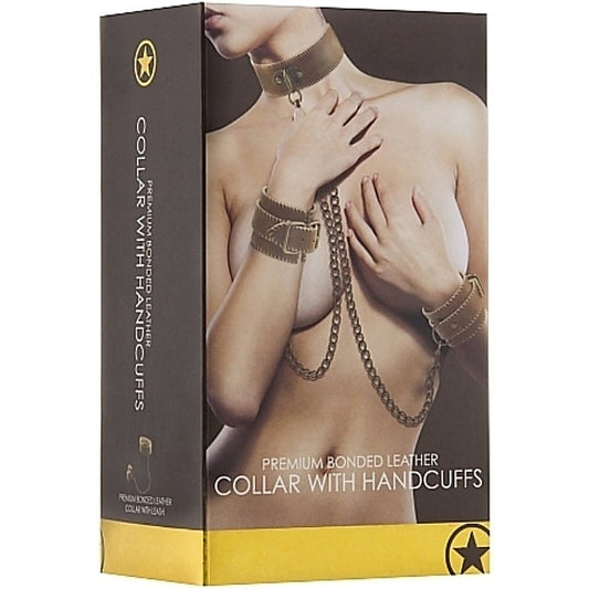 Ouch! Bondage Collar with Handcuffs by Shots Toys - Cuffs and Restraints