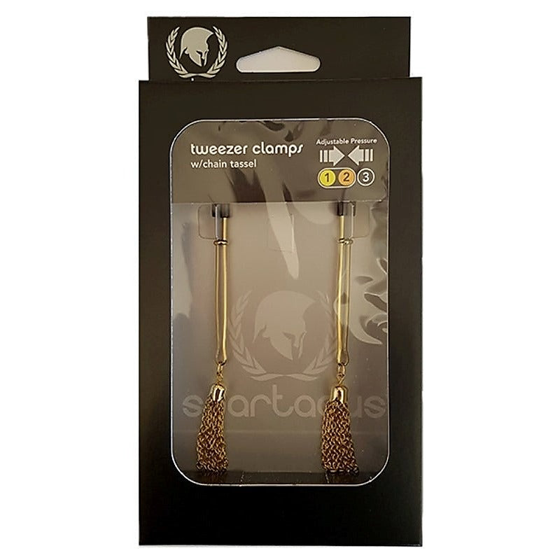 Spartacus Sensual Tweezer Clamps with Chain Tassel - Breast and Nipple Toys
