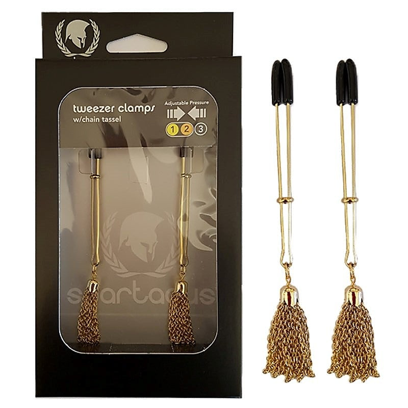 Spartacus Sensual Tweezer Clamps with Chain Tassel - Breast and Nipple Toys