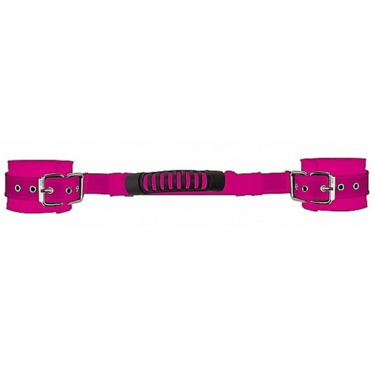 Adjustable Leather BDSM Play Handcuffs Pink by Shots Toys - Cuffs and Restraints