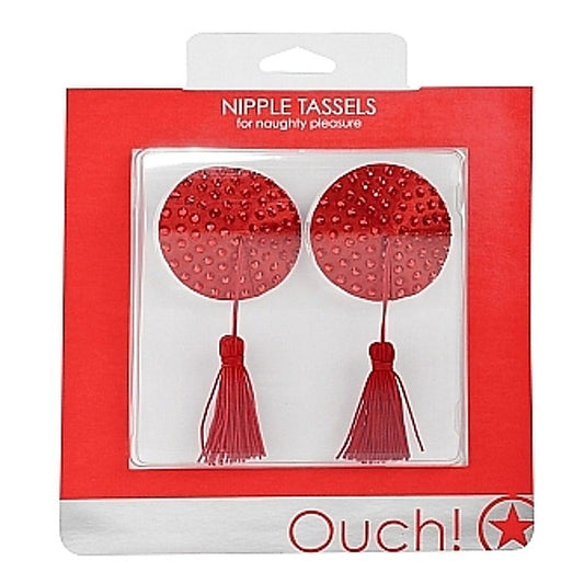 Ouch! Nipple Tassels Round Red by Shots Toys - Nipple and Clit Clamps