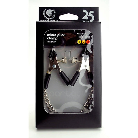 Adjustable Micro Plier Clamps with Link Chain by Spartacus - Nipple and Clit Clamps
