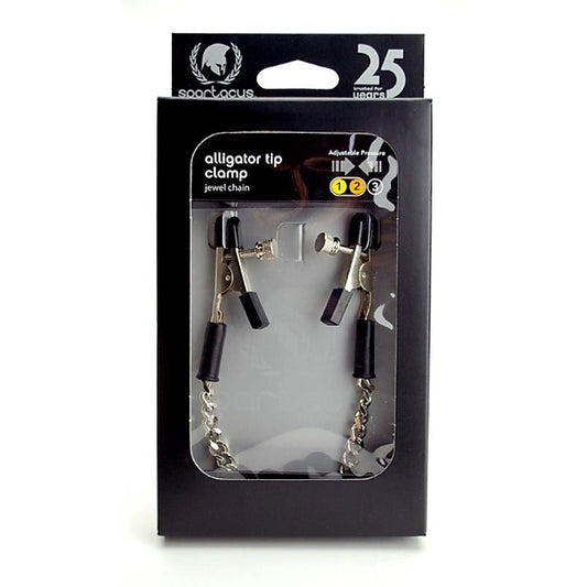 Adjustable Alligator Clamps with Jewel Chain by Spartacus - Nipple and Clit Clamps