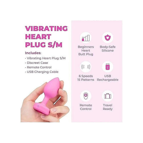 B Vibe Luxurious Remote Controlled Vibrating Heart Plug Wireless Anal Play - Butt Plugs
