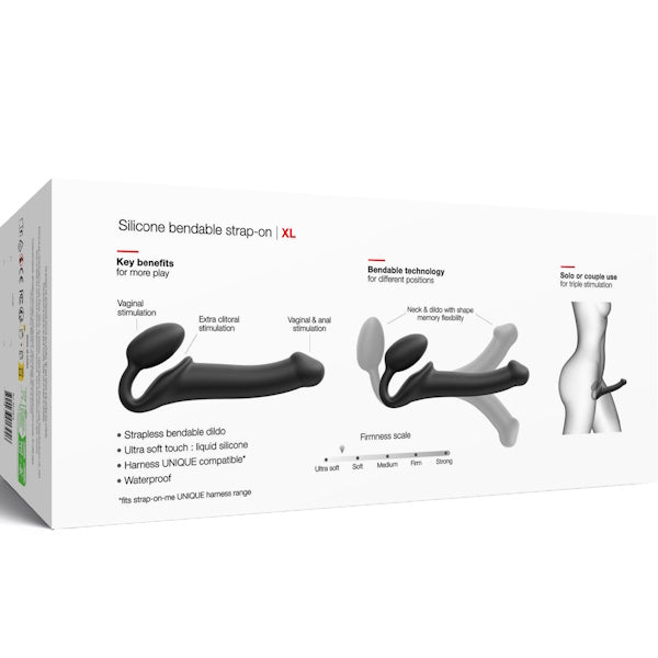 STRAP-ON-ME NEW Bendable Strap-On Silicone Dildo Black - Strap On Sextoys