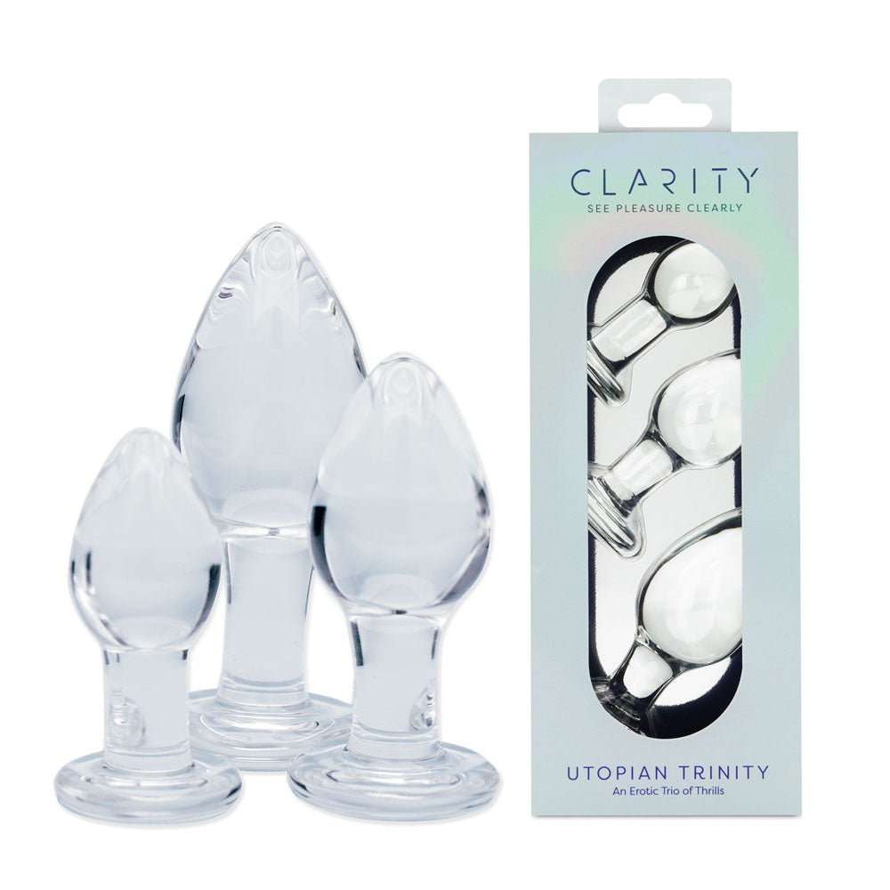 Creative Conceptions Clarity Utopian Trinity Glass Butt Plug Set - - Glass Sex Toys