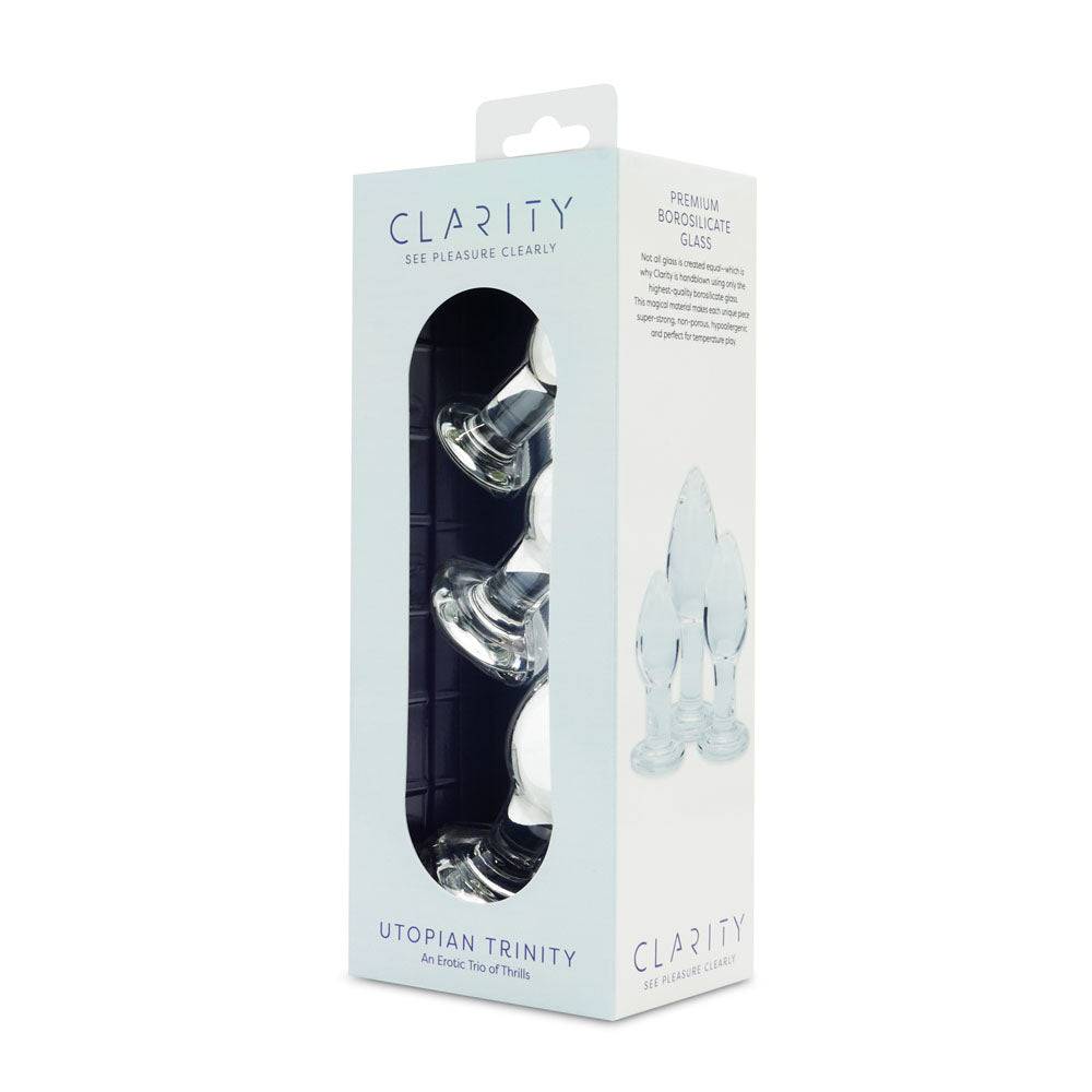 Creative Conceptions Clarity Utopian Trinity Glass Butt Plug Set - - Glass Sex Toys