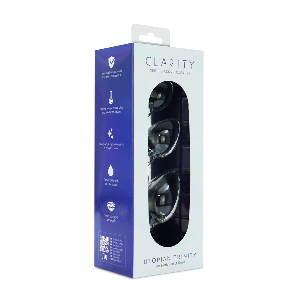 Creative Conceptions Clarity Utopian Trinity Glass Butt Plug Set - - Glass Sex Toys