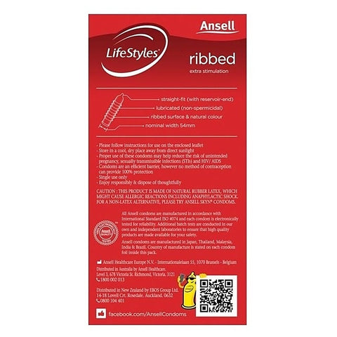 Lifestyle Ribbed Condoms 12 Pk by Ansell - Condoms