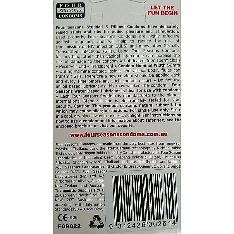 Four Seasons Studded & Ribbed Condoms CRing for Every Man Enhanced Texture - Condoms