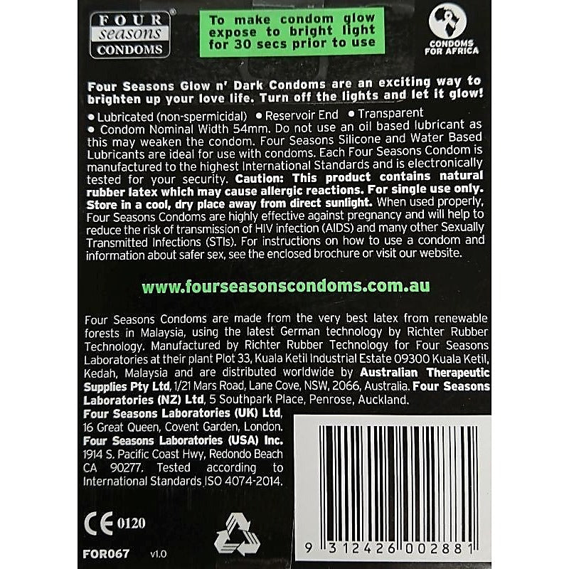 Four Seasons Glow In Dark Condoms Buy More Save More with Phosphorescent Glow - Condoms
