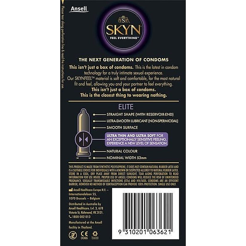 Premium SKYN Elite Non Latex Condom by Ansell - Condoms