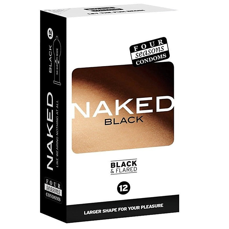 Four Seasons Naked Black and Flared 12 pack Condoms with Reservoir Tip - Condoms