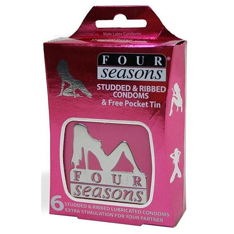 Four Seasons Studded and Ribbed Condoms in Pocket Tin 6 pack - Condoms