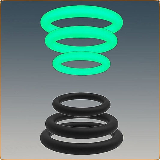 Glow-in-the-Dark Pleasure Enhancing Cock Ring Set by BDStyle - Ball and Cock Toys