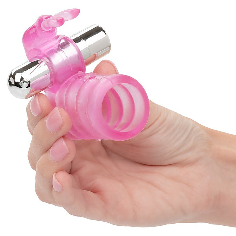 Stretchy Vibrating Bunny Enhancer by California Exotics - Cock Rings