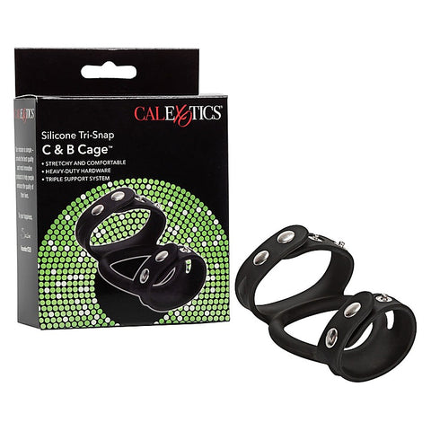 Silicone Tri-Snap Male C and B Cage by California Exotics - Stretchy Cock Rings