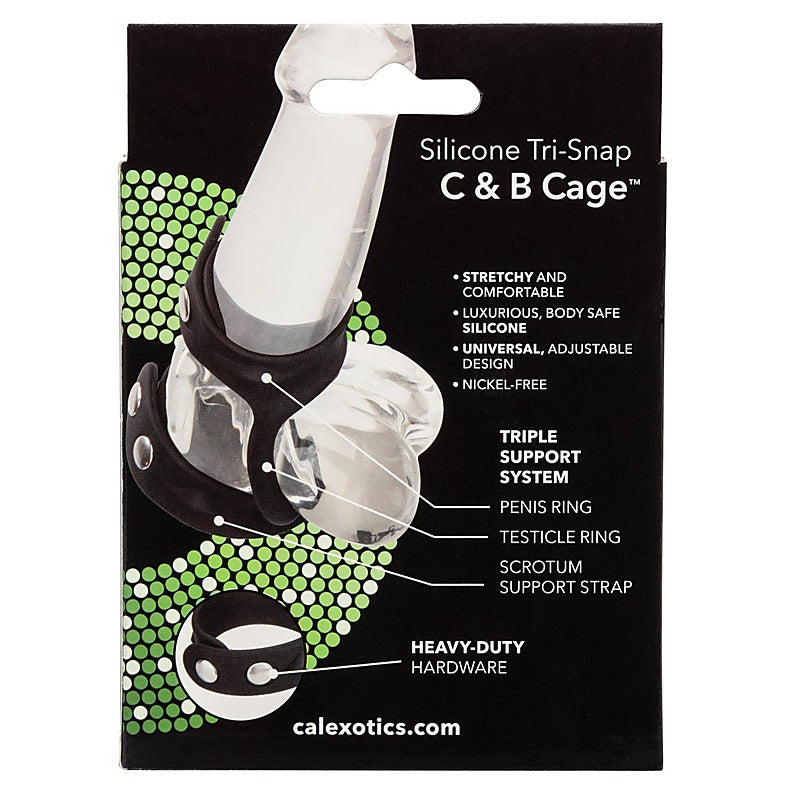 Silicone Tri-Snap Male C and B Cage by California Exotics - Stretchy Cock Rings