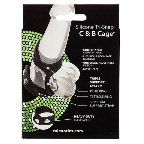 Silicone Tri-Snap Male C and B Cage by California Exotics - Stretchy Cock Rings