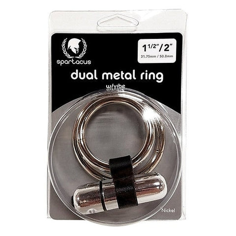 Premium Vibrating Dual Metal C Ring with Bullet - Cock Rings