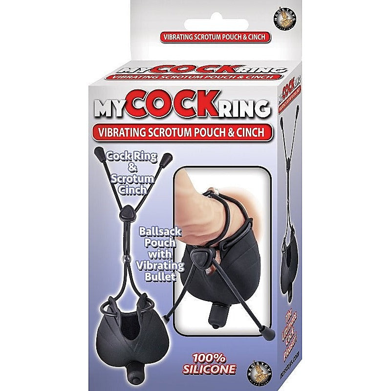 Vibrating Scrotum Pouch with Cinch by Nasstoys - Stretchy Cock Rings