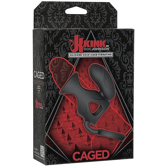 Kink Vibrating Silicone Cock Cage With Ball Strap Black - Cock Rings