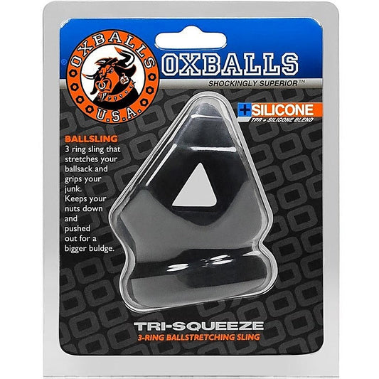 Tri-Squeeze 3-Cock Ring Ballstretching Sling by Oxballs - Ball and Cock Toys