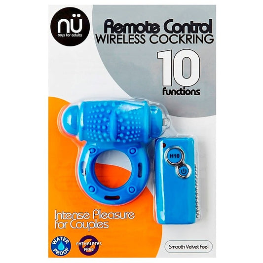 10 Function Remote Control Wireless Cockring Blue - Cock Rings