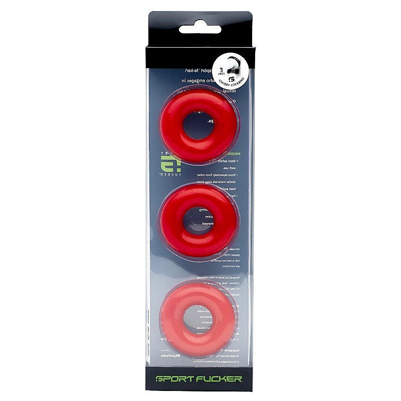 Sport Fucker Chubby Cockring 3 Pack Ultra Stretchy TPR Design - Cock Rings