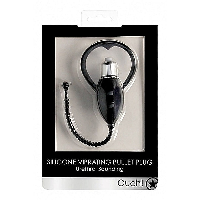 Ouch! Urethral Sounding Vibrating Bullet Plug by Shots Toys - Cock Rings